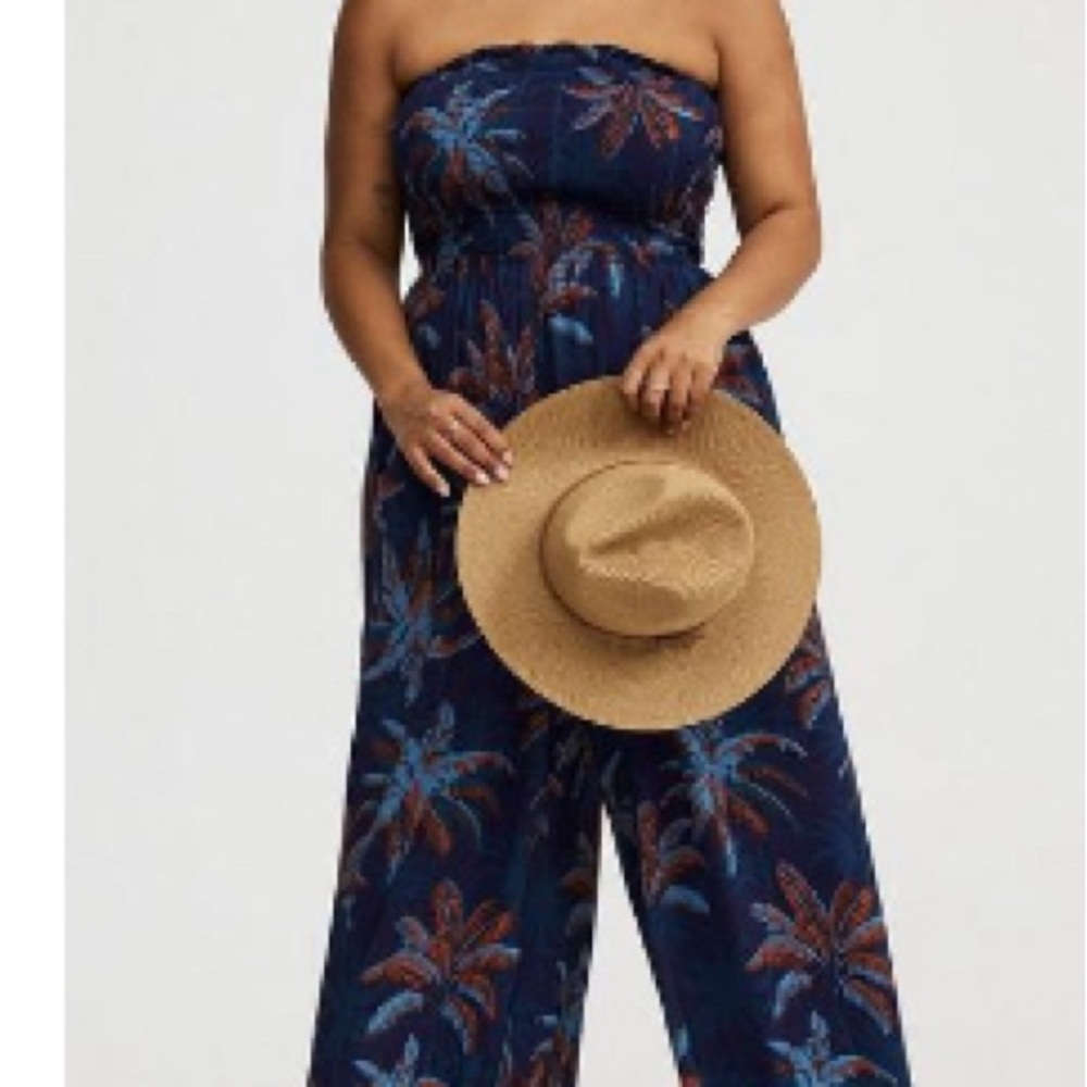 Torrid Navy Blue Floral Strapless Jumpsuit